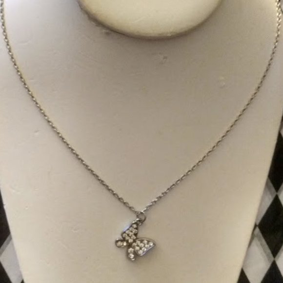 KOHL'S BUTTERFLY CLEAR CRYSTAL SILVER NECKLACE**NEW! - Picture 2 of 3